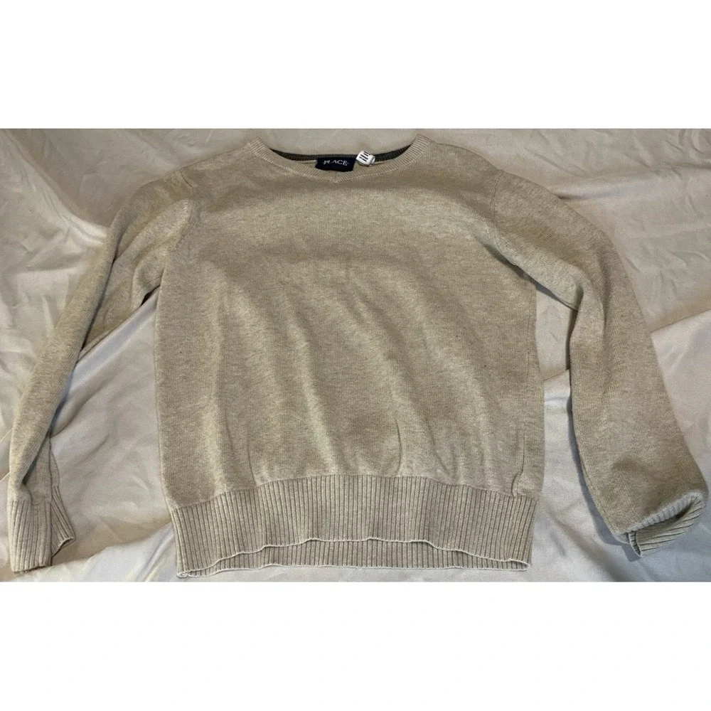 PLACE Sweater Kids 7/8 Beige Knit Crewneck Pullover Lightweight Fall Casual